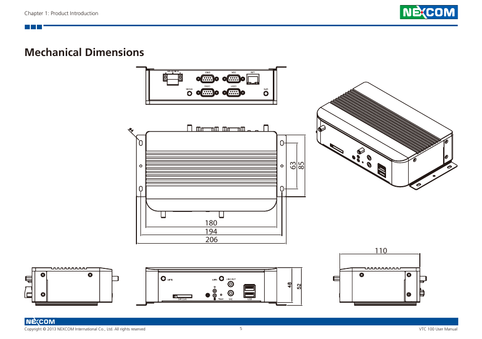 Mechanical dimensions | NEXCOM VTC 100 User Manual | Page 18 / 61