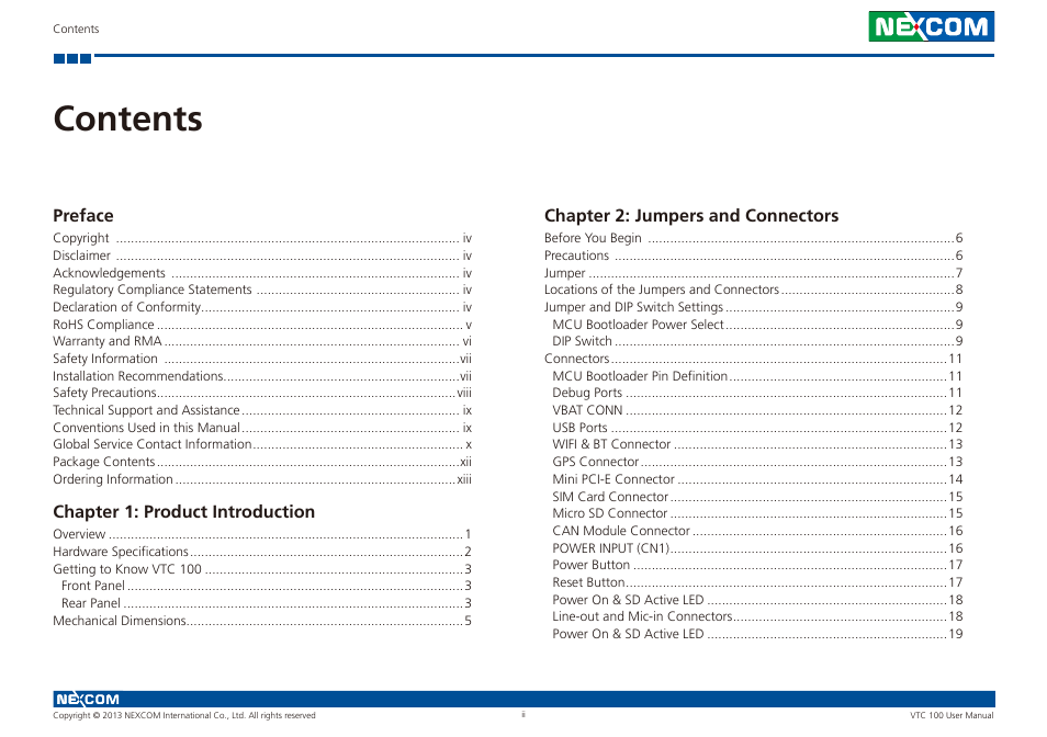 NEXCOM VTC 100 User Manual | Page 2 / 61