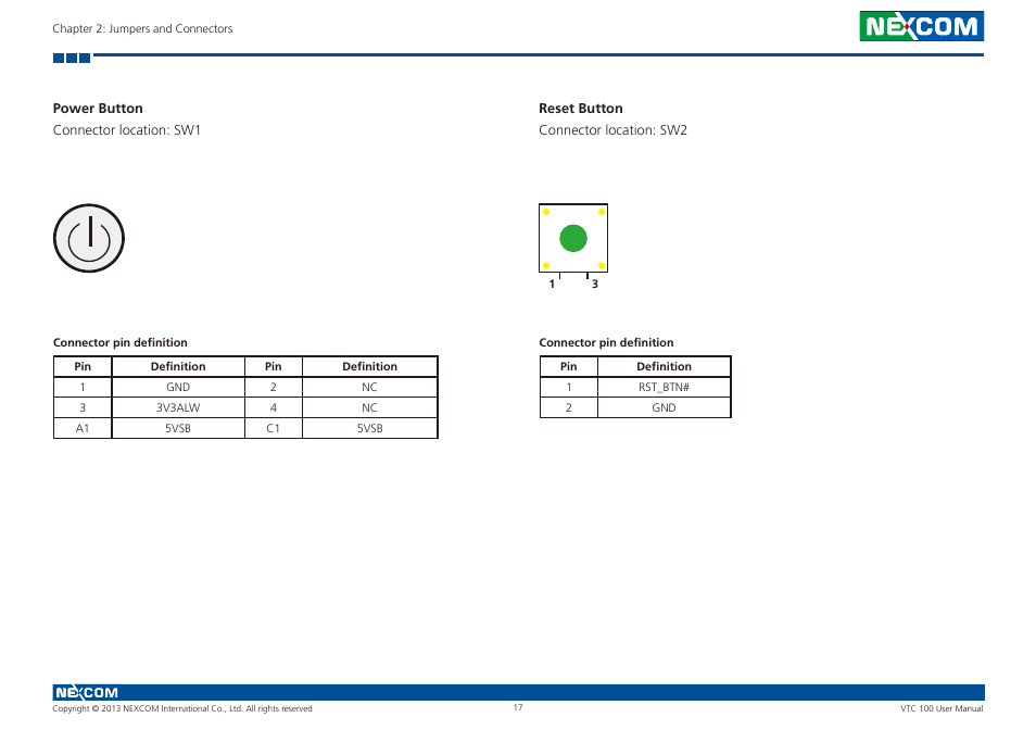 Power button reset button | NEXCOM VTC 100 User Manual | Page 30 / 61