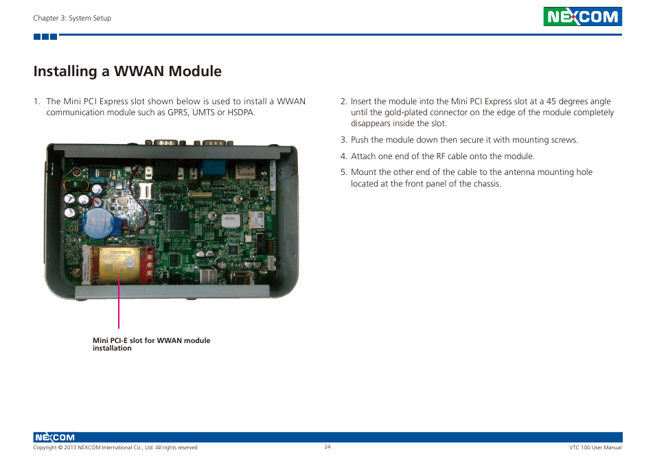 Installing a wwan module | NEXCOM VTC 100 User Manual | Page 37 / 61