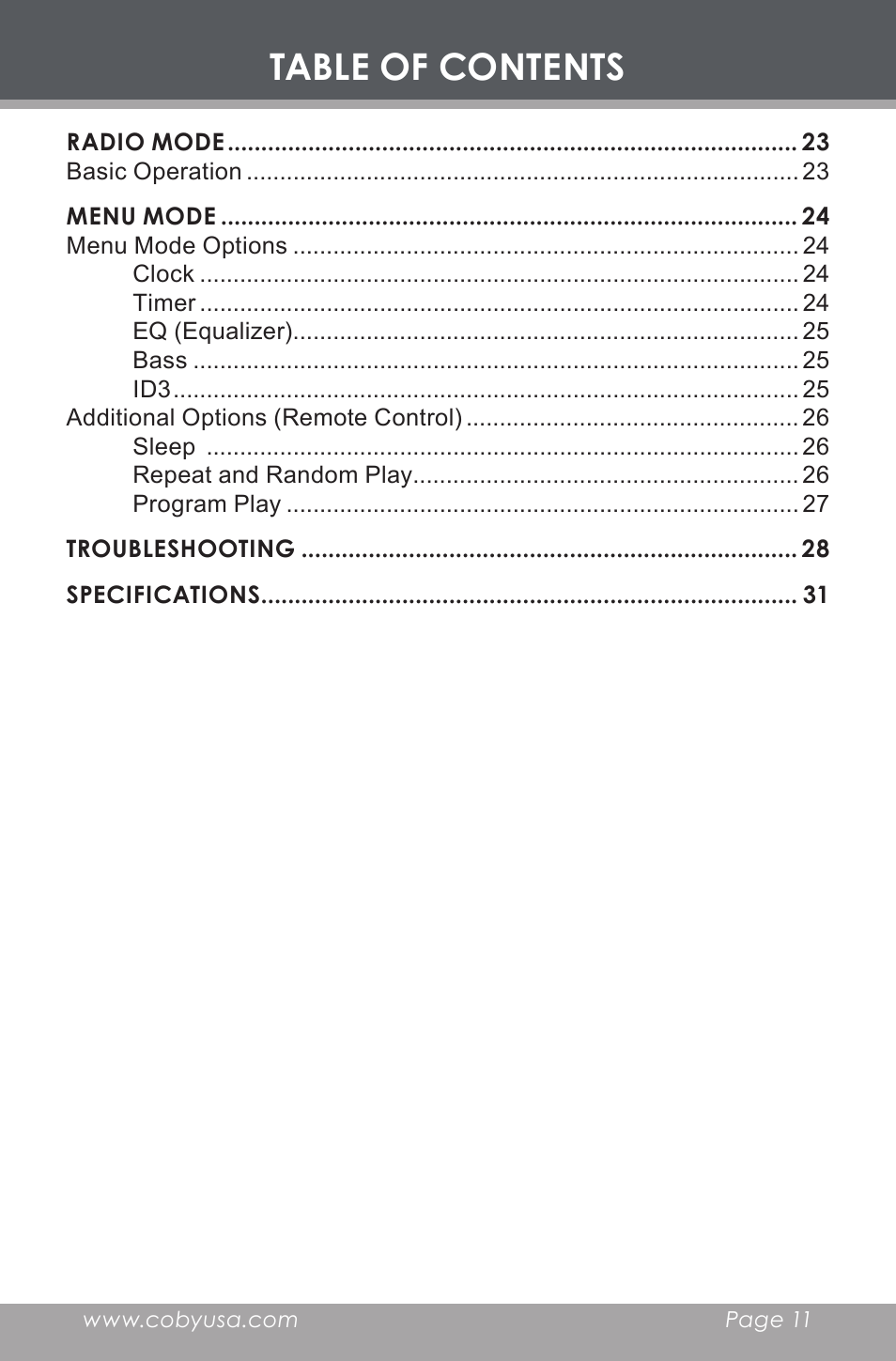 COBY electronic CX-CD397 User Manual | Page 11 / 32