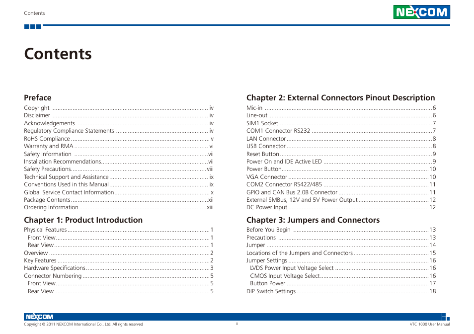 NEXCOM VTC 1000 User Manual | Page 2 / 70