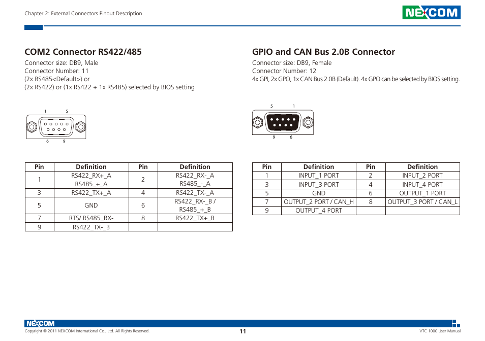 Gpio and can bus 2.0b connector | NEXCOM VTC 1000 User Manual | Page 24 / 70