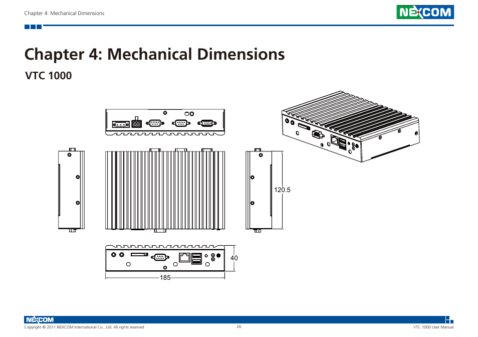 Chapter 4: mechanical dimensions, Vtc 1000 | NEXCOM VTC 1000 User Manual | Page 39 / 70