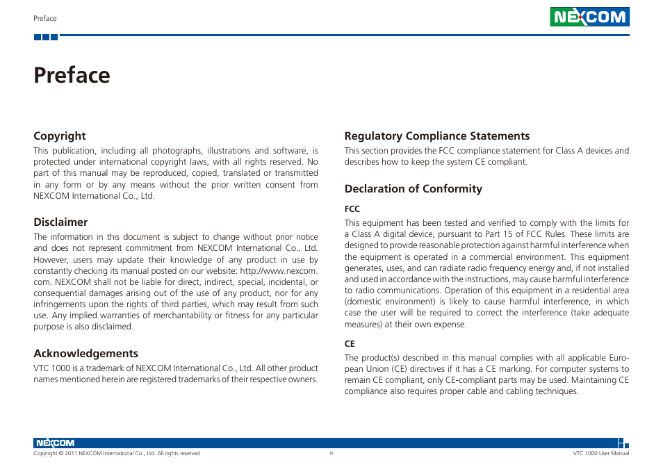 Preface | NEXCOM VTC 1000 User Manual | Page 4 / 70