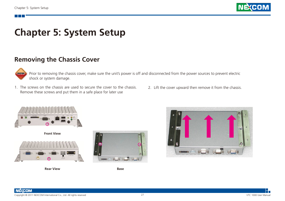 Chapter 5: system setup, Removing the chassis cover | NEXCOM VTC 1000 User Manual | Page 40 / 70