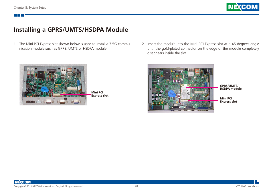 Installing a gprs/umts/hsdpa module | NEXCOM VTC 1000 User Manual | Page 41 / 70