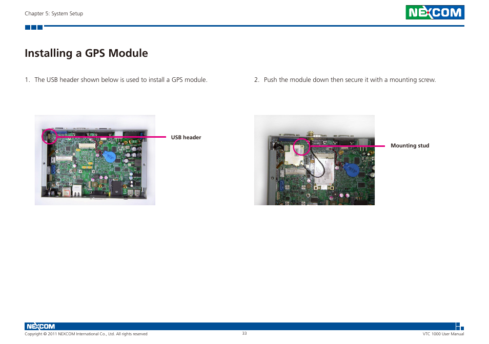 Installing a gps module | NEXCOM VTC 1000 User Manual | Page 46 / 70