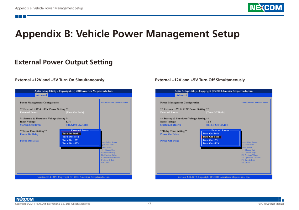 Appendix b: vehicle power management setup, External power output setting | NEXCOM VTC 1000 User Manual | Page 56 / 70