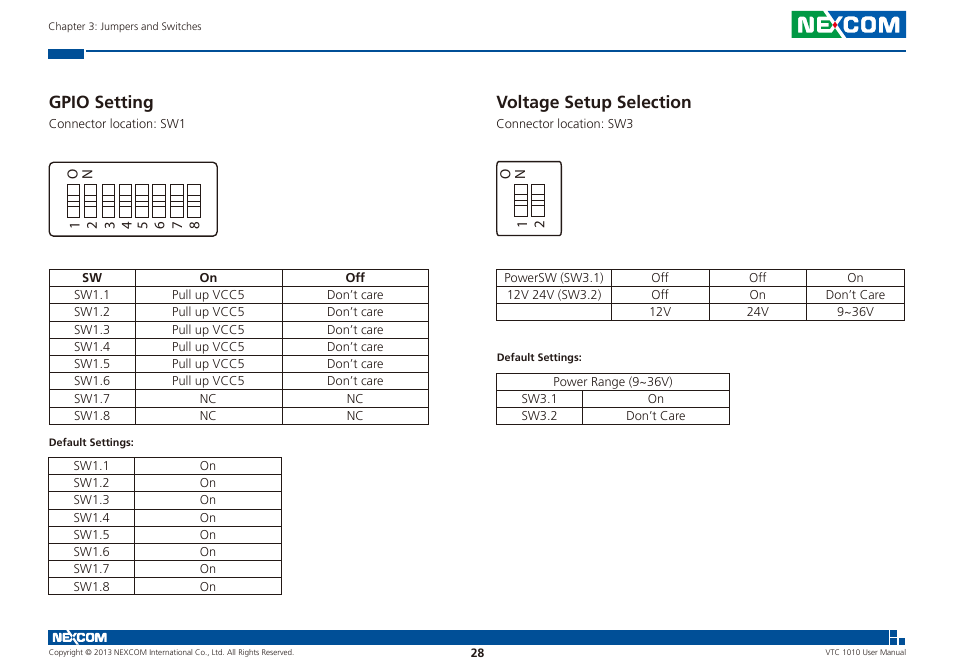 Gpio setting voltage setup selection, Gpio setting, Voltage setup selection | NEXCOM VTC 1010 User Manual | Page 42 / 109