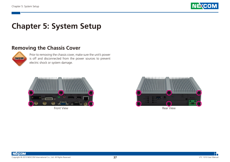 Chapter 5: system setup, Removing the chassis cover | NEXCOM VTC 1010 User Manual | Page 51 / 109