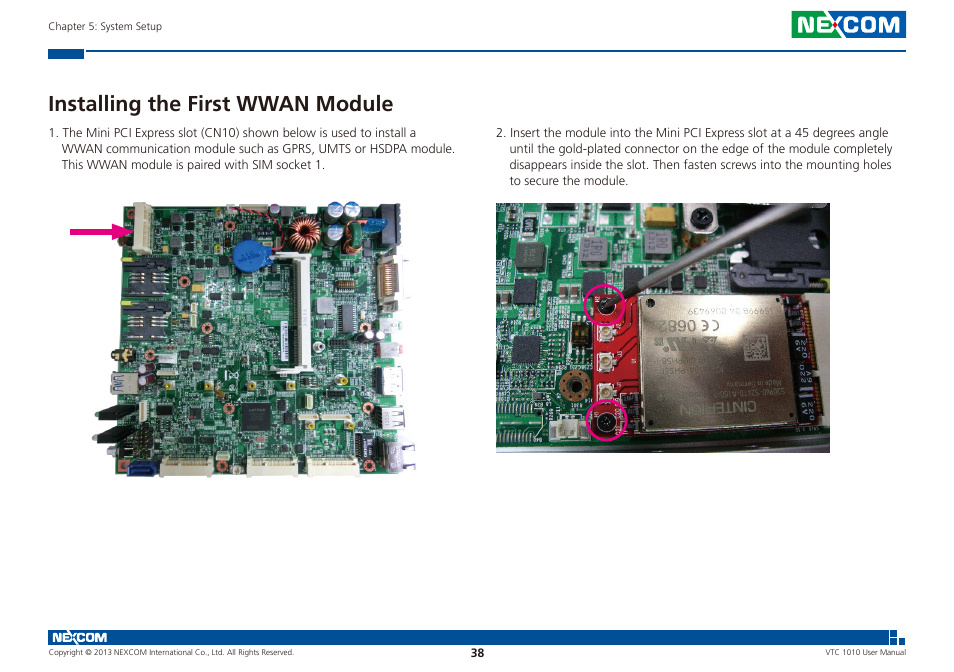 Installing the first wwan module | NEXCOM VTC 1010 User Manual | Page 52 / 109