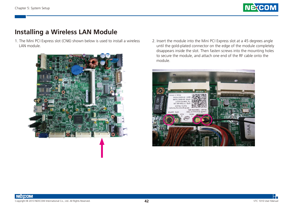 Installing a wireless lan module | NEXCOM VTC 1010 User Manual | Page 56 / 109