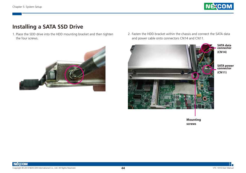 Installing a sata ssd drive | NEXCOM VTC 1010 User Manual | Page 58 / 109