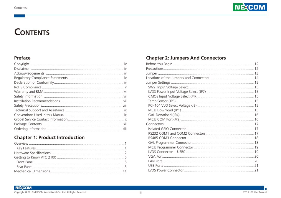 Ontents | NEXCOM VTC 2100 User Manual | Page 2 / 73