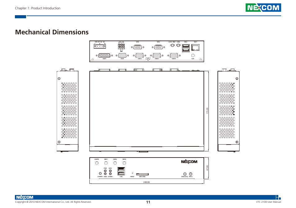 Mechanical dimensions, Chapter 1: product introduction | NEXCOM VTC 2100 User Manual | Page 24 / 73