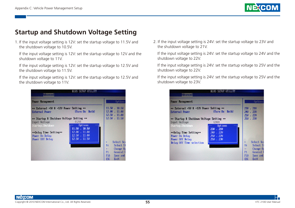 Startup and shutdown voltage setting | NEXCOM VTC 2100 User Manual | Page 68 / 73