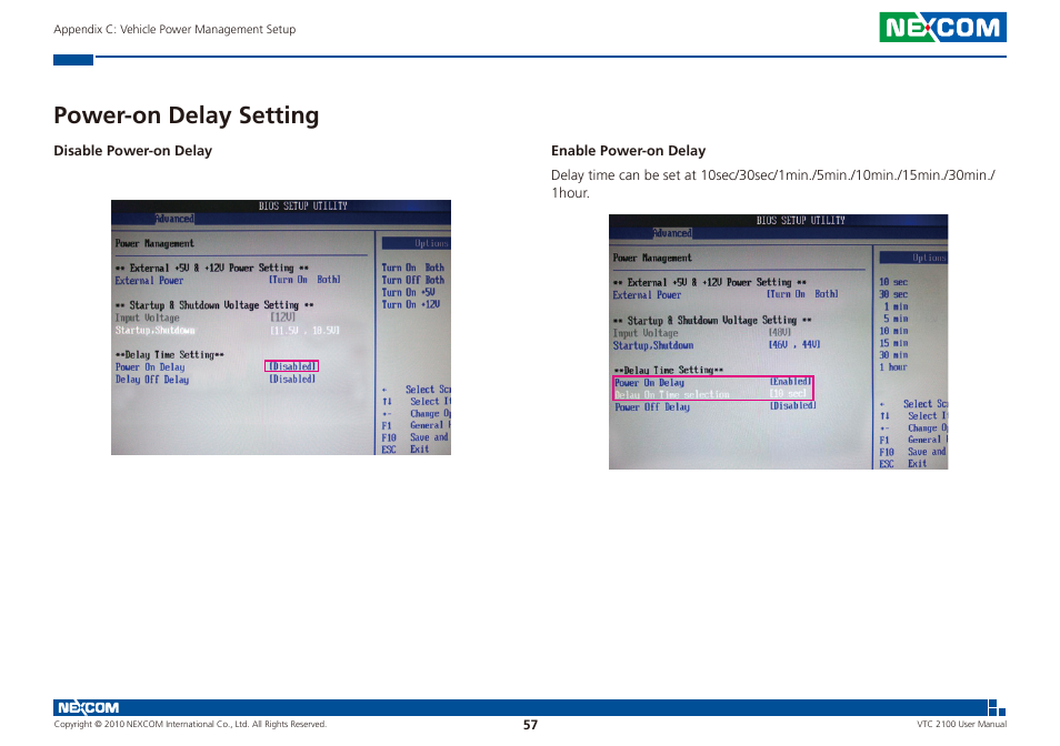 Power-on delay setting | NEXCOM VTC 2100 User Manual | Page 70 / 73