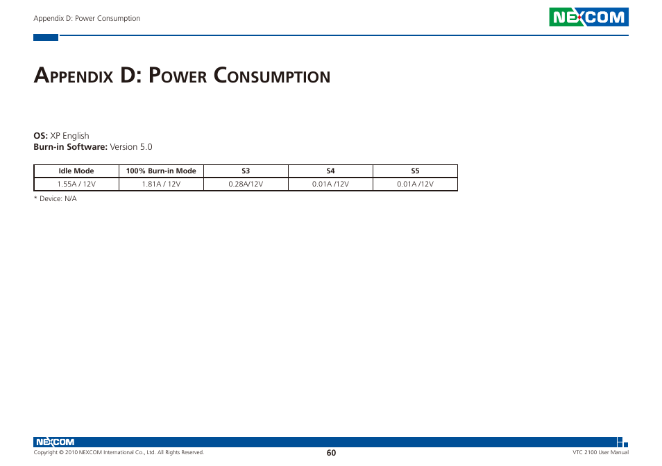 D: p, Ppendix, Ower | Onsumption | NEXCOM VTC 2100 User Manual | Page 73 / 73