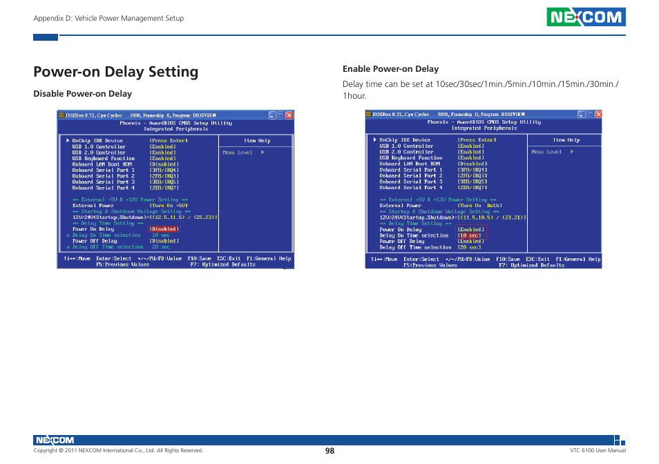 Power-on delay setting | NEXCOM VTC 6100 User Manual | Page 113 / 116