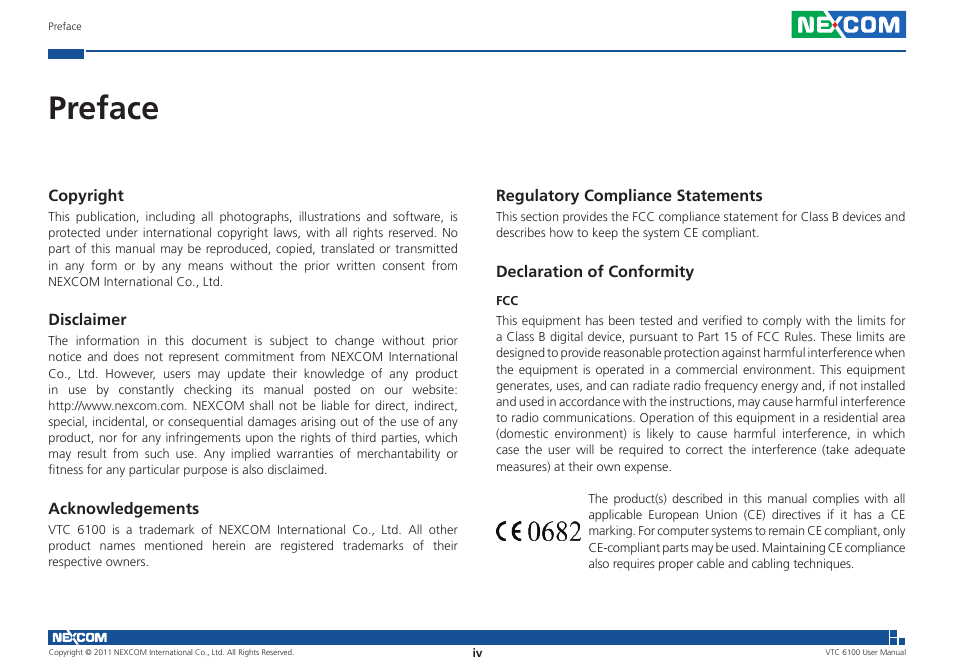 Preface | NEXCOM VTC 6100 User Manual | Page 4 / 116