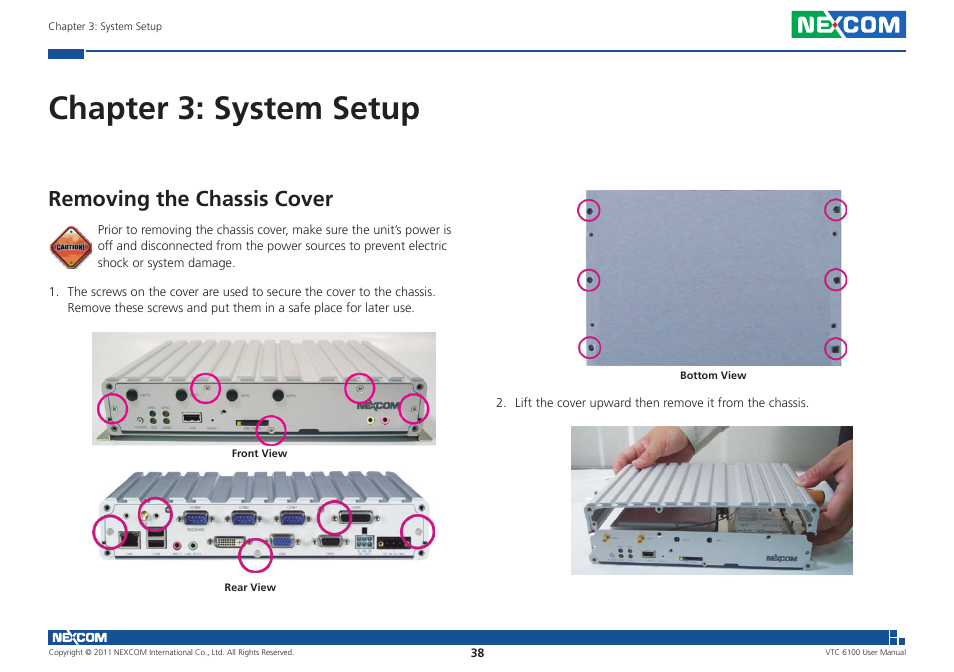 Chapter 3: system setup, Removing the chassis cover | NEXCOM VTC 6100 User Manual | Page 53 / 116