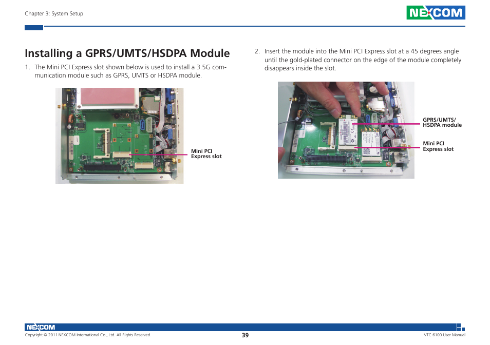 Installing a gprs/umts/hsdpa module | NEXCOM VTC 6100 User Manual | Page 54 / 116