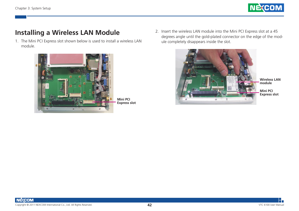 Installing a wireless lan module | NEXCOM VTC 6100 User Manual | Page 57 / 116