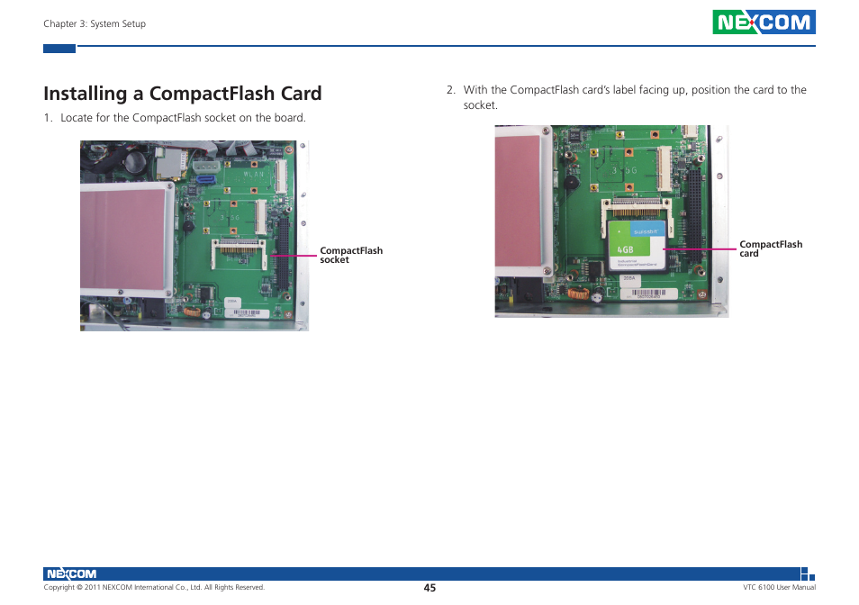 Installing a compactflash card | NEXCOM VTC 6100 User Manual | Page 60 / 116