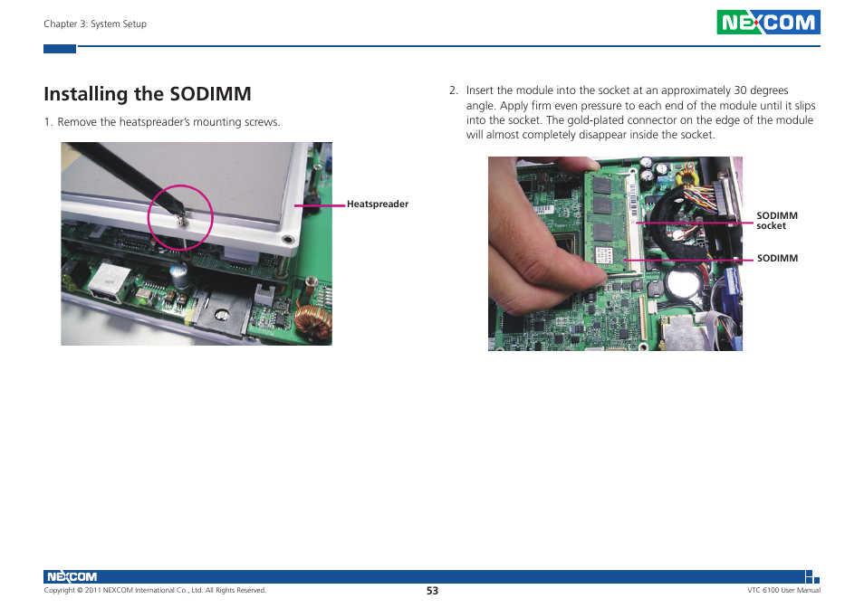 Installing the sodimm | NEXCOM VTC 6100 User Manual | Page 68 / 116