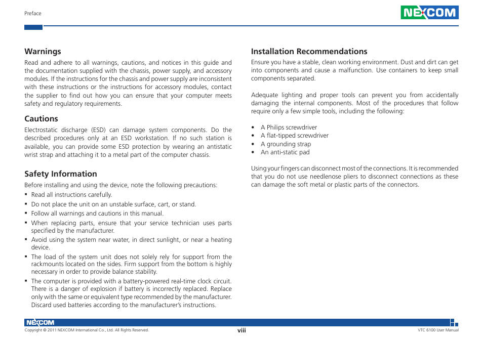 NEXCOM VTC 6100 User Manual | Page 8 / 116