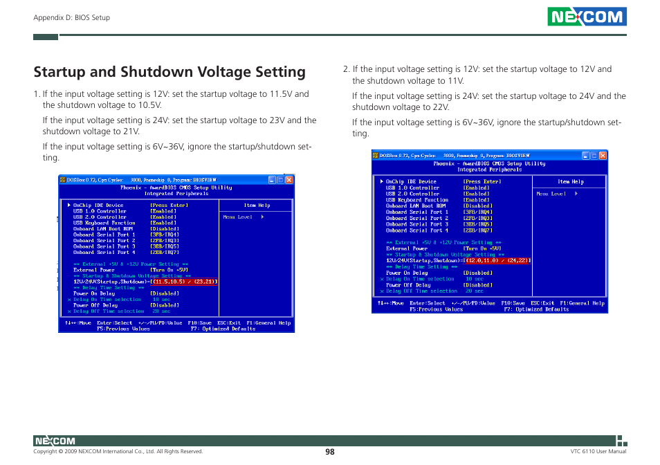 Startup and shutdown voltage setting | NEXCOM VTC 6110 User Manual | Page 112 / 117