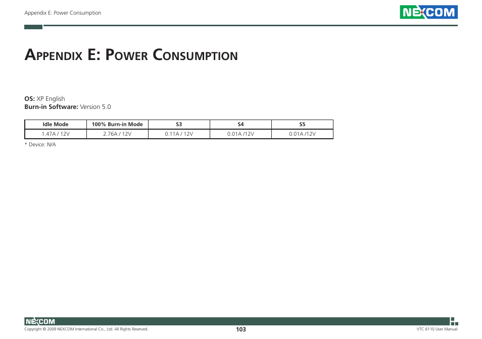 E: p, Ppendix, Ower | Onsumption | NEXCOM VTC 6110 User Manual | Page 117 / 117