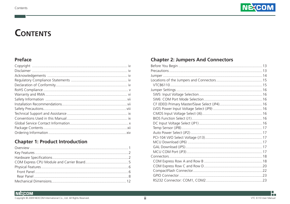 Ontents | NEXCOM VTC 6110 User Manual | Page 2 / 117