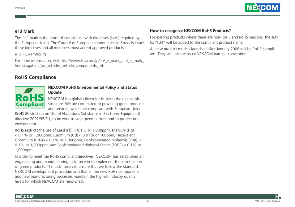 Rohs compliance | NEXCOM VTC 6110 User Manual | Page 5 / 117