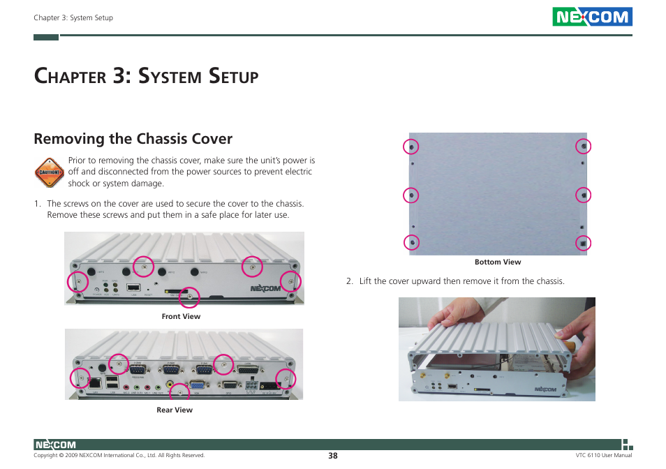 Hapter, Ystem, Etup | Removing the chassis cover | NEXCOM VTC 6110 User Manual | Page 52 / 117