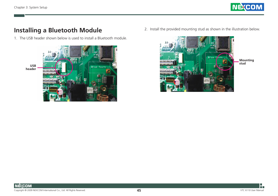 Installing a bluetooth module | NEXCOM VTC 6110 User Manual | Page 59 / 117