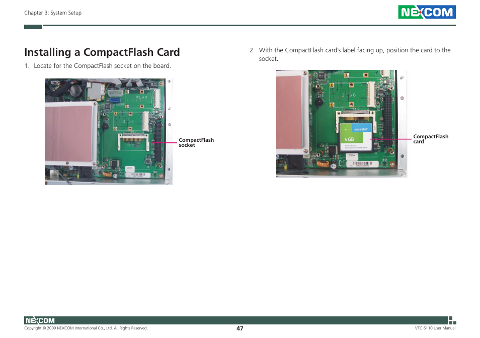 Installing a compactflash card | NEXCOM VTC 6110 User Manual | Page 61 / 117