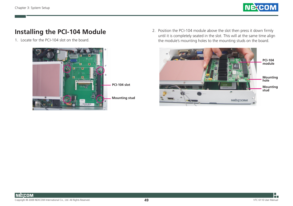 Installing the pci-104 module | NEXCOM VTC 6110 User Manual | Page 63 / 117