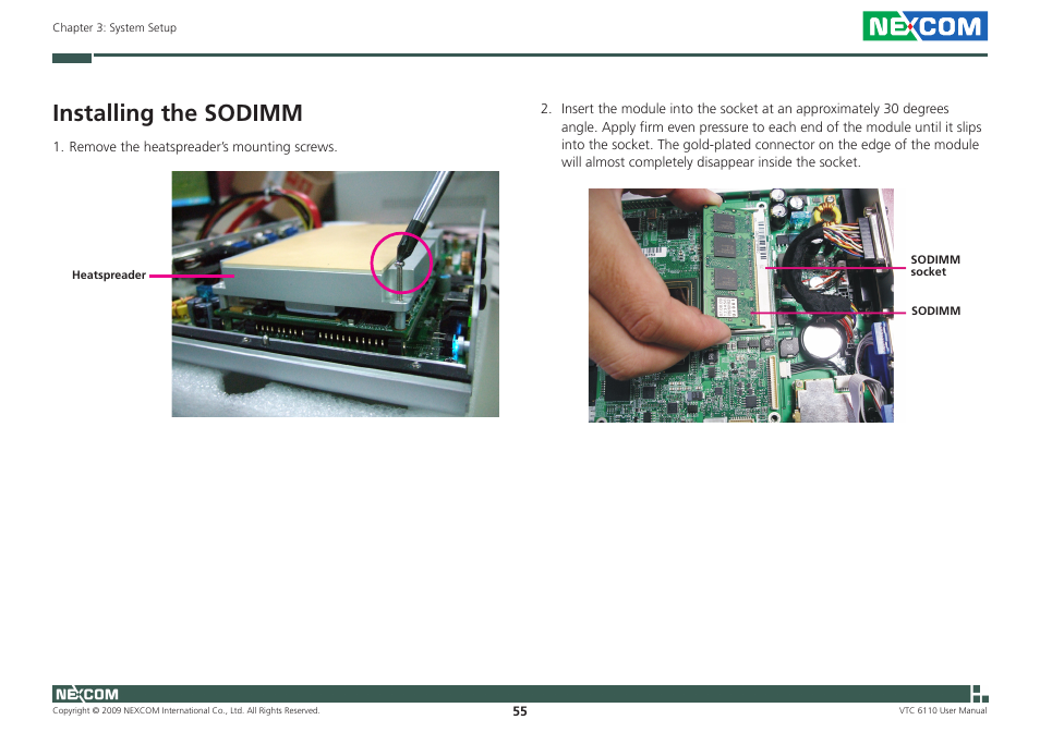 Installing the sodimm | NEXCOM VTC 6110 User Manual | Page 69 / 117