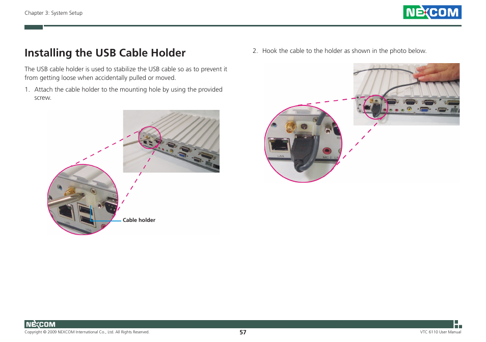 Installing the usb cable holder | NEXCOM VTC 6110 User Manual | Page 71 / 117