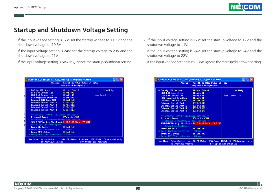 Startup and shutdown voltage setting | NEXCOM VTC 6120 User Manual | Page 111 / 116