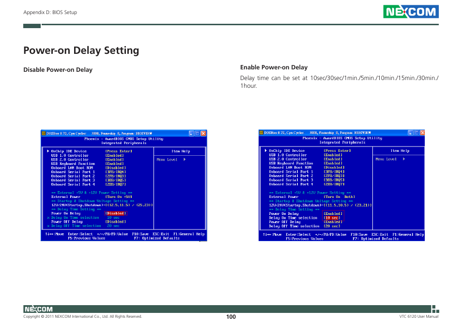 Power-on delay setting | NEXCOM VTC 6120 User Manual | Page 113 / 116