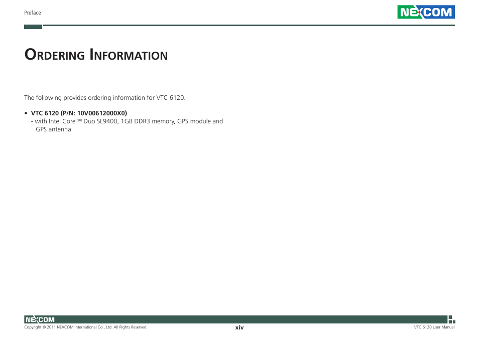 Rdering, Nformation | NEXCOM VTC 6120 User Manual | Page 14 / 116