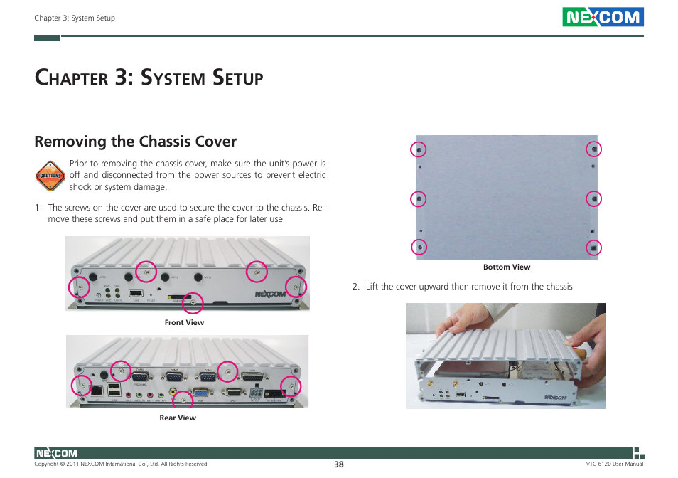 Hapter, Ystem, Etup | Removing the chassis cover | NEXCOM VTC 6120 User Manual | Page 52 / 116