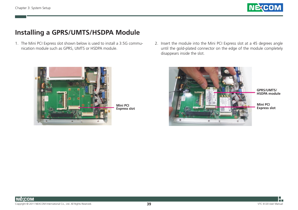 Installing a gprs/umts/hsdpa module | NEXCOM VTC 6120 User Manual | Page 53 / 116