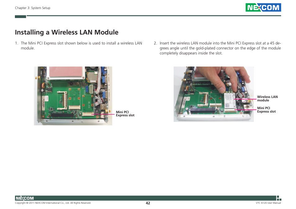 Installing a wireless lan module | NEXCOM VTC 6120 User Manual | Page 56 / 116