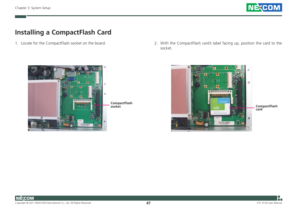 Installing a compactflash card | NEXCOM VTC 6120 User Manual | Page 61 / 116