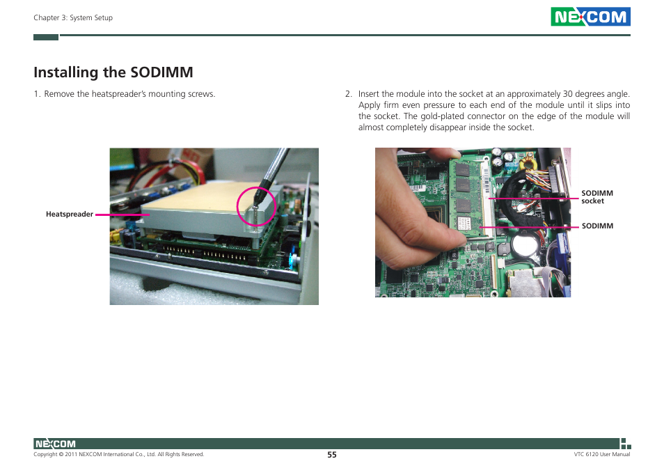 Installing the sodimm | NEXCOM VTC 6120 User Manual | Page 69 / 116