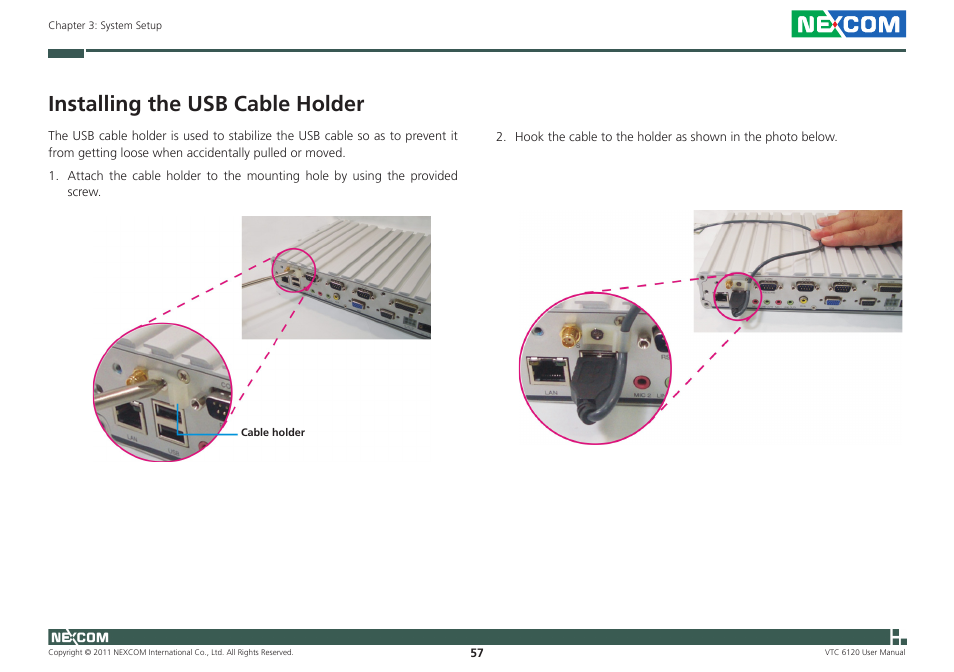 Installing the usb cable holder | NEXCOM VTC 6120 User Manual | Page 71 / 116